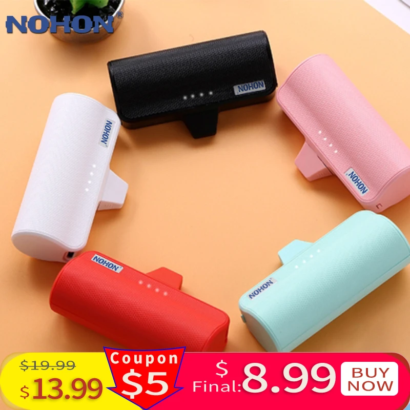 NOHON Mini Type USB C Power Bank 3000mAh Fast Charge Pocket Wireless Powerbank For Xiaomi Huawei USB-C Portable Charger Battery anker powercore 20000