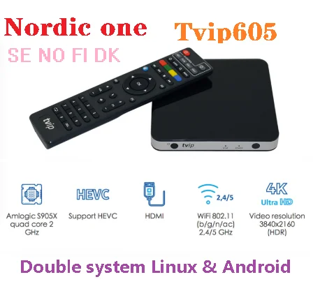 Скандинавская ТВ-приставка TVIP605 с двойной ОС Android и Linux Amlogic S905X Wi-Fi 4K 1080 one tv |