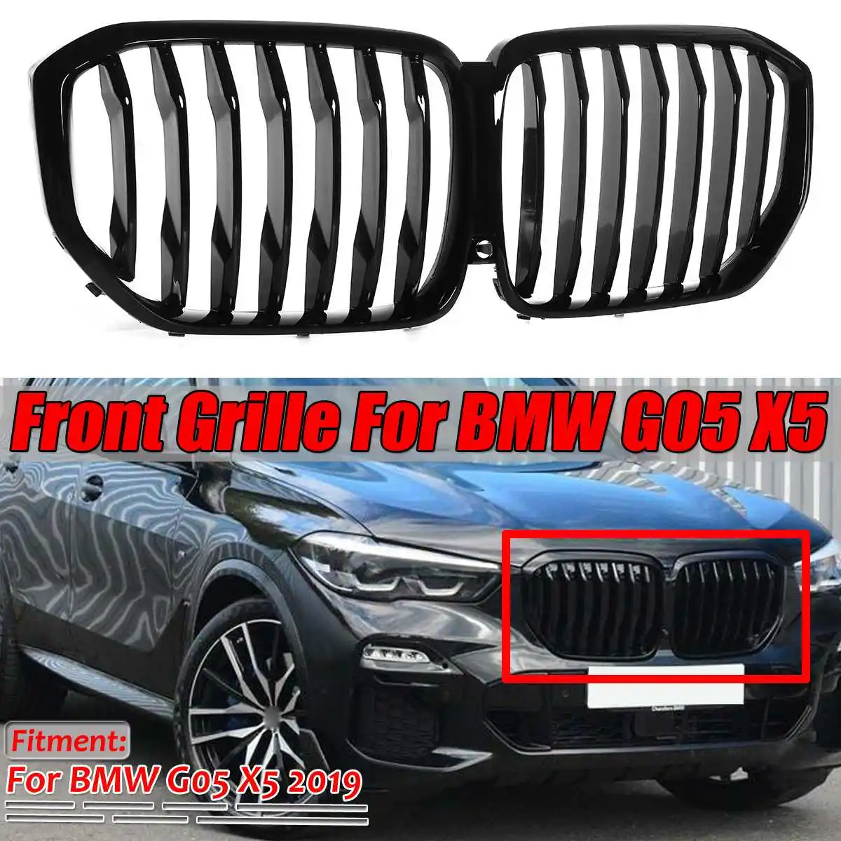 

Matte/Glossy Left&Right G05 X5 Black Car Front Bumper Center Kidney Grille Grill For BMW G05 X5 2019 in Racing Grills ABS
