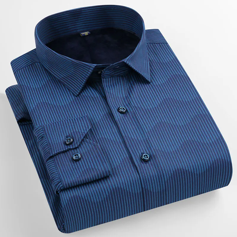 Новая зимняя мужская теплая рубашка с длинным рукавом, плотная полосатая/клетчатая Мода с бархатом высокого качества, соцовый умный Повседневный термомайка