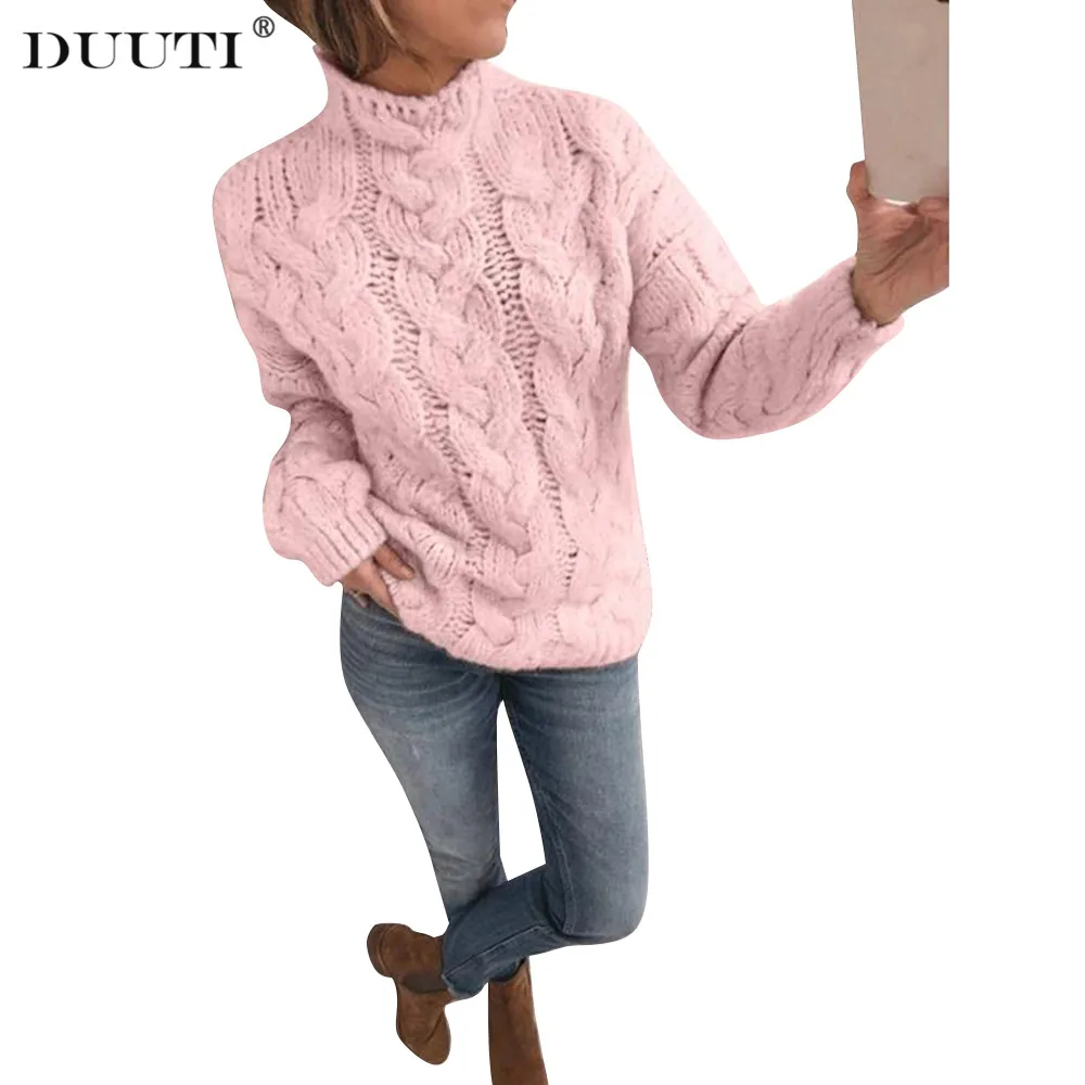 

Cable Sweater Women Turtleneck Sweater New Autumn Jumpers Fashion Loose Basic Knitted Twist Sweater Top D30