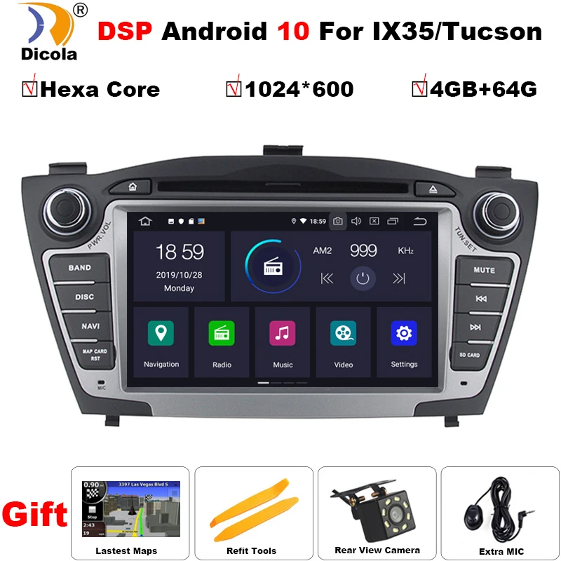 Автомобильная система GPS-навигации 4 + 64 ГБ IPS для Hyundai Tucson IX35 типоразмер 2DIN Android 10