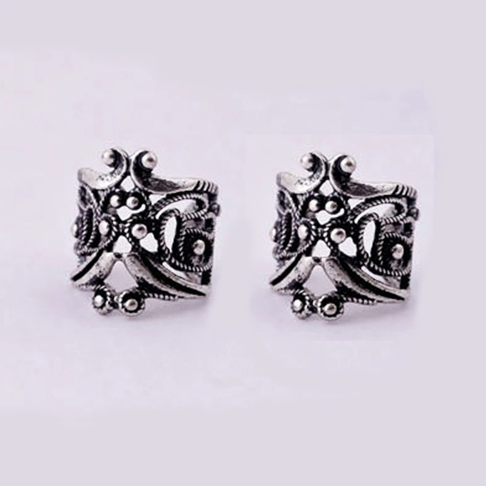 antique silver Модный стиль ретро, Панк запонки для ушей, Женские винтажные полые металлические Кафф с цветами, клипсы, серьги без пирсинга 0829 - Окраска металла: antique silver