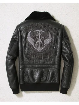 

Winter Genuine Leather Jacket Men Sheepskin Coat Motorcycle Flight Jacket Embroidery Shearling Leather Jackets SWY-966
