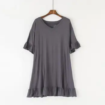

Women Korean sweet loose nightdress female nightwear modal cotton nightgown women sexy v-neck ruffle night dress