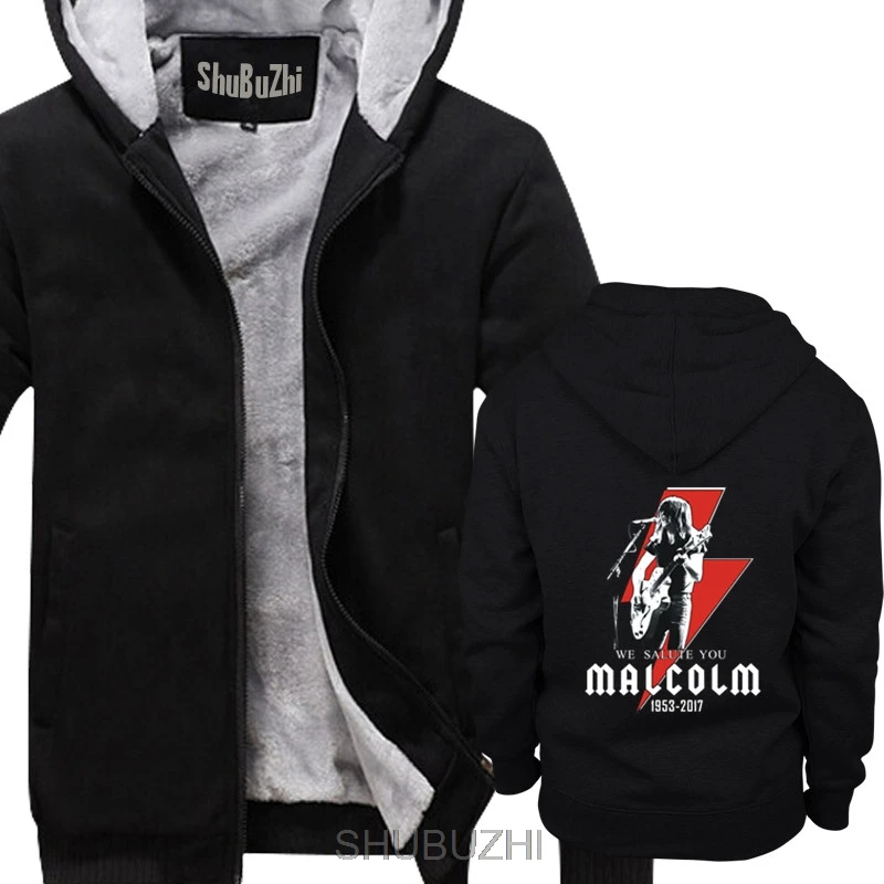 thick black Malcolm Young ACDC Tribute Толстовка для мужчин толстые толстовки зима с длинным рукавом зимняя теплая куртка евро размер sbz4239 - Цвет: thick black