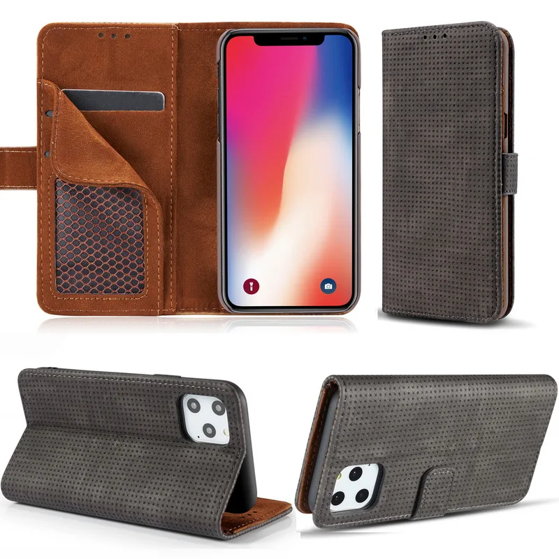 Чехол-бумажник с откидной крышкой и пряжкой для iPhone 11 Pro Max XS Max XR 8 7 6s 6 Plus сетчатый кожаный чехол с отделением для карт и подставкой