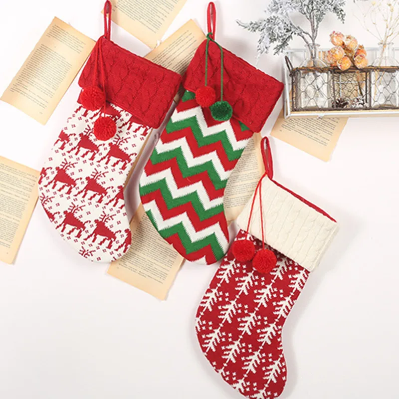 

New Year 2020 Christmas Stocking Socks Decoration Santa Claus Candy Apple Gift Bag Presents Kerst Xmas Noel Tree Hanging Decor