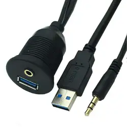 Автомобильная лодка Даш заподлицо USB 3,5 мм 1/8 Aux свинцовый Удлинительный кабель жила монтажная панель 1 м 2 м