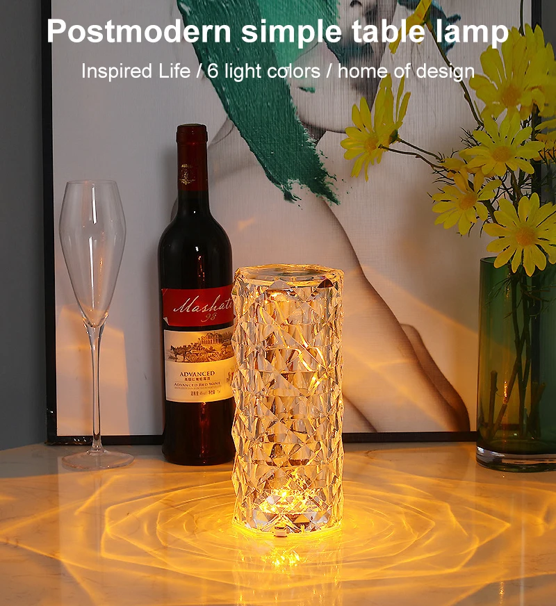 Diamond Crystal Table Lamp 3 Colors Adjustable Romantic Rose Light Projector Atmosphere Home Bedroom Touch Night | Освещение