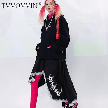 

TVVOVVIN Irregular Dark Style Woman Skirts Trend Letter Embroidery Personality Skirt Stitching Lace Streetwear Clothes WJ1338