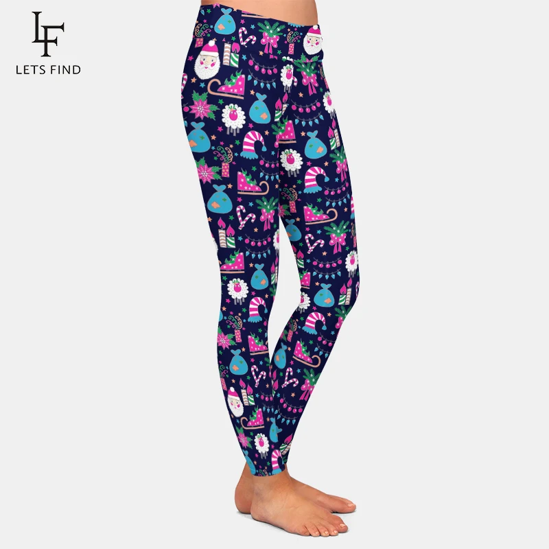 LETSFIND Women's Autumn Leggings Girl Winter Legging Santa Claus and Colorful Lights Print Leggings High Waist Plus Size Pants