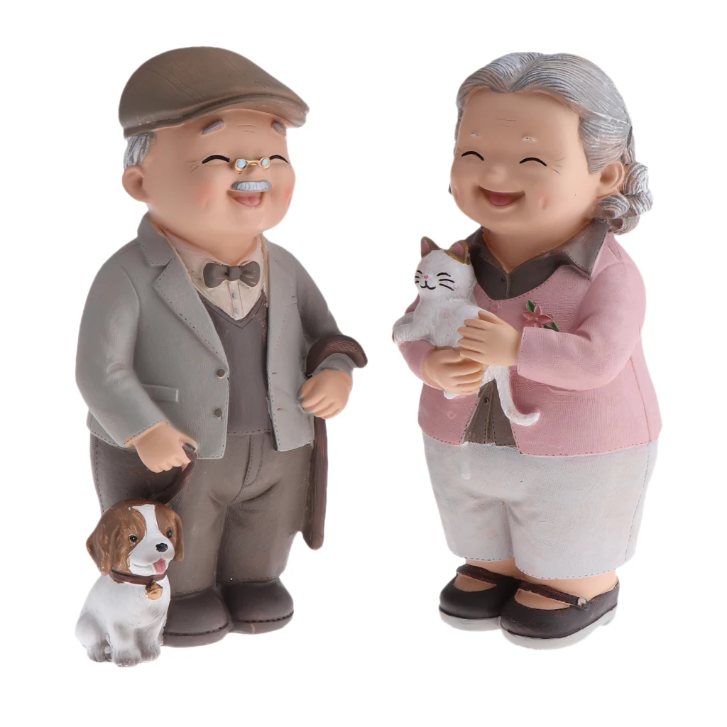 Anniversary Wedding Gift Resin Loving Elderly Couple Figurines Decoration Old Age Life Home Decor for Bedroom Living Room