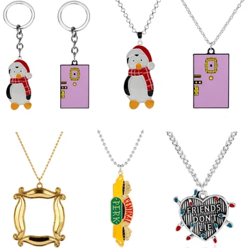 

TV Show Friends Necklace Joey Penguin Peephole Frame Monica's Door Central Perk Coffee Time Charm Pendant Penguin Necklace