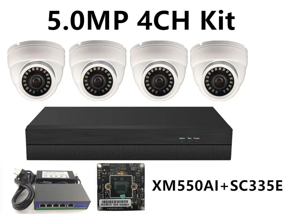5.0MP 4.0MP 3.0MP 2.0MP 4CH IP комплект видеонаблюдения IP металлическая купольная камера 18 светодиодов IRC 48 в PoE переключатель 8CH* 5MP NVR CMS XMEYE P2P мобильный - Цвет: 5.0MP XM550 SC335E