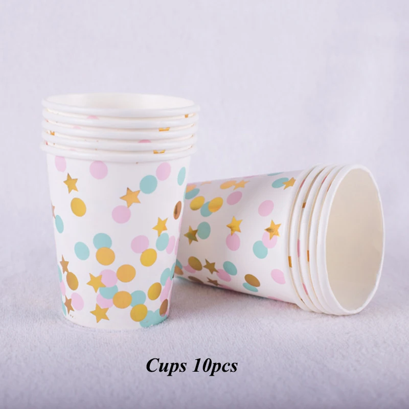 Cups 10pcs 10 шт./лот, Красочные золотые одноразовые столовые приборы, Бумажные Соломенные салфетки под чашки, Звездные салфетки для детей на день рождения, вечерние, свадебные, рождественские украшения - Цвет: Cups 10pcs