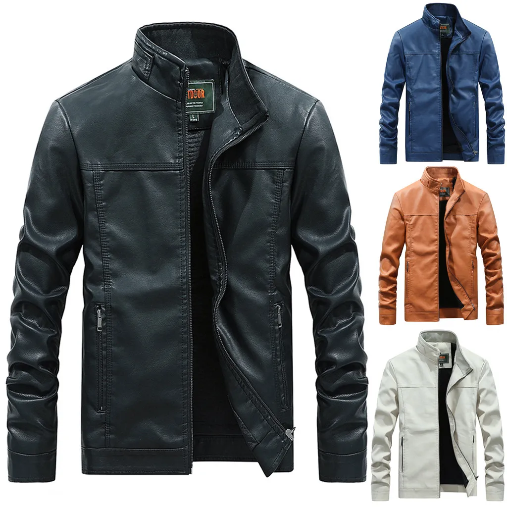 Tide Мужской Jaqueta Masculina, осенняя мода, чистый цвет, воротник-стойка, имитация кожи, куртка, пальто