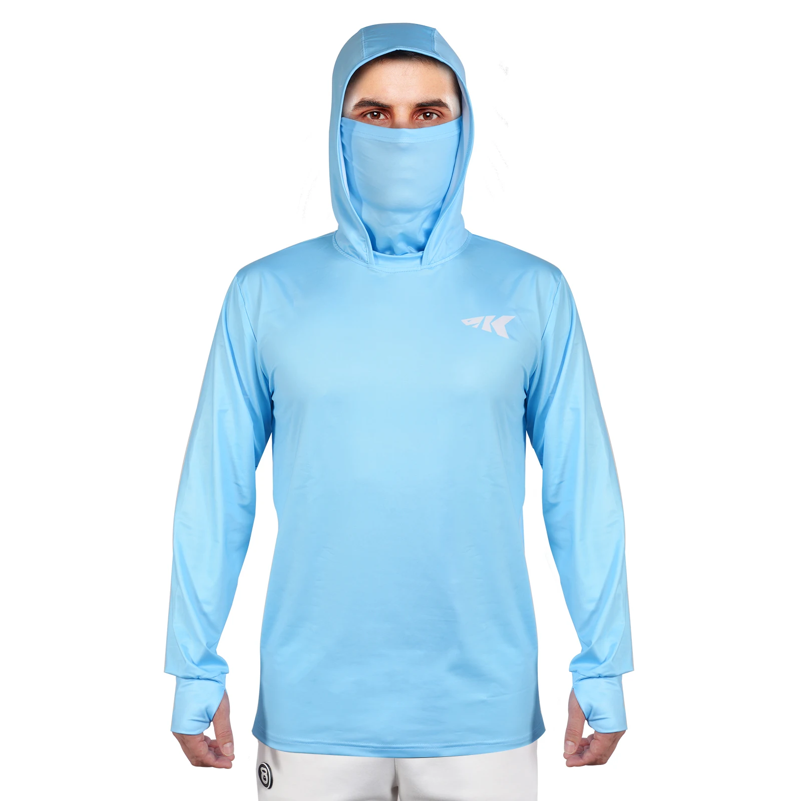 UPF50 + Men′s Long Sleeve Fishing Shirt With Mask UV Neck Gaiter Hoodie