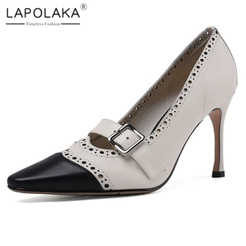 

Lapolaka New Arrivals 2020 Genuine Leather Sexy Thin High Heels Office Lady Pumps Woman Shoes Slip-On Spring Retro Pumps Women