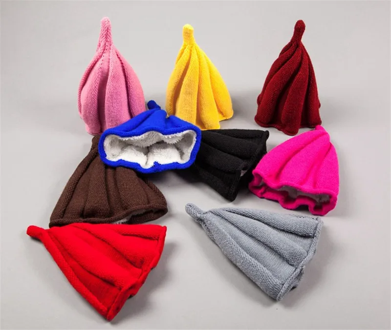Осенне-зимняя однотонная теплая плюшевая женская шапка Skullies Beanies эластичная остроконечная шапка "ветряная мельница" шапка Модные аксессуары-MXC