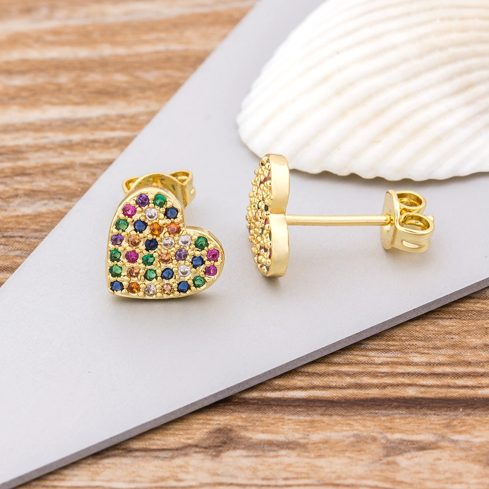 Top Quality Copper Stud Earrings Heart Crystal AAA CZ Gold Color Jewelry Hot Sale Party Wedding New Year Gift for Women Girls - Image 3