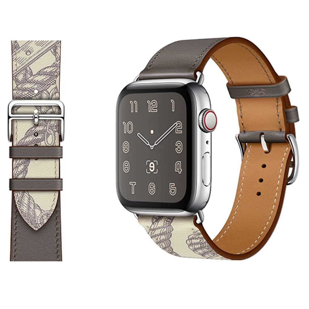 Ремешок из натуральной кожи с принтом для iWatch Series 5 4 3 2 1 Apple Watch Band 44 мм 40 мм 42 мм 38 мм