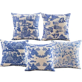 

The blue and white porcelain Pattern Cushion Covers Classic Chinese Style Home Decorative Cushion Cover Linen Cotton Pillow Case