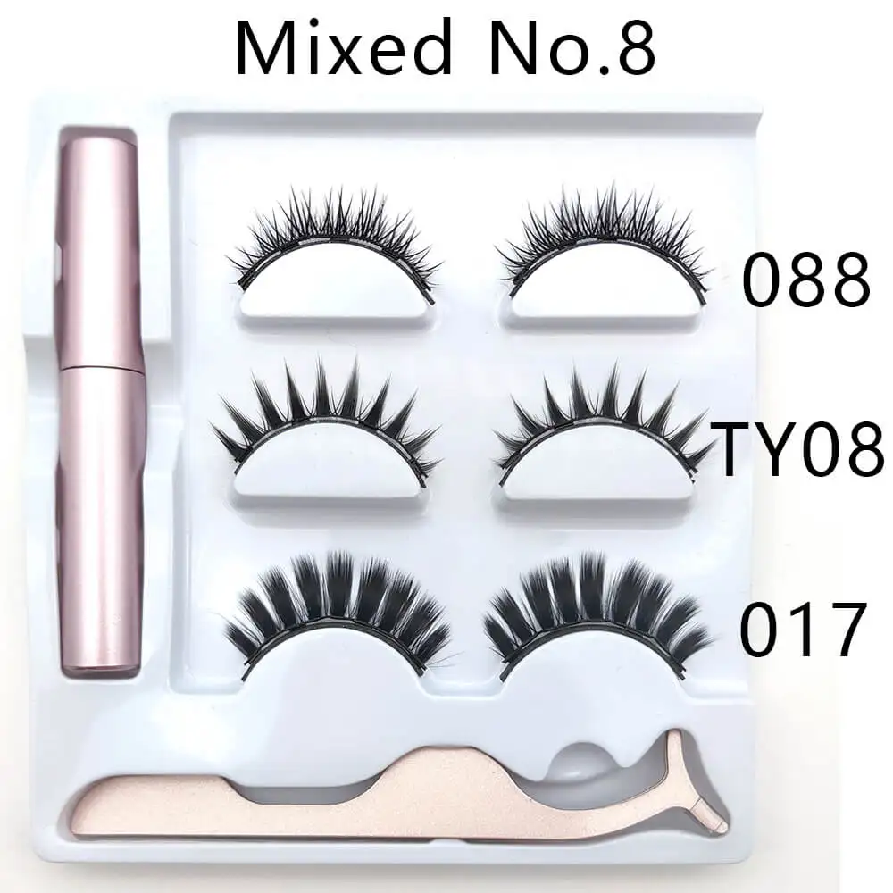 3 Pairs Mixed No.8 5 магнитов магнитные ресницы подводка для глаз жидкий набор без клея накладное удлинение норки Набор бигуди 3D Поддельные индивидуальные многоразовые ресницы - Цвет: 3 Pairs Mixed No.8