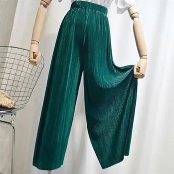 

2020 spring summer new fashion women Vintage High waist Wide Leg Pants Women Full-Length Loose Soft Thin Pleated Pants Ladies