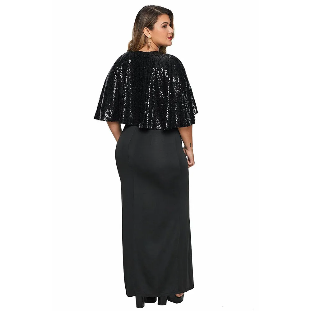 SEBOWEL, новинка, женское длинное платье макси большого размера+ накидка с блестками, вечерние, элегантные, для девушек, с высоким разрезом, большие размеры, вечерние платья, XL-5XL