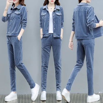 

Autumn Corduroy Two Piece Set Top And Pants Fashion Leisure Womens Clothing Loose Year-old Female Costume Costumes For Women