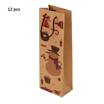 

12 Pcs Christmas Kraft Paper Wine Bottle Gift Bags Reusable Present Packaging