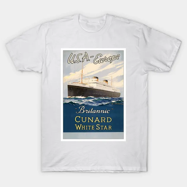 Мужская футболка Britannic Cunard белая звезда океанский лайнер винтажный постер для