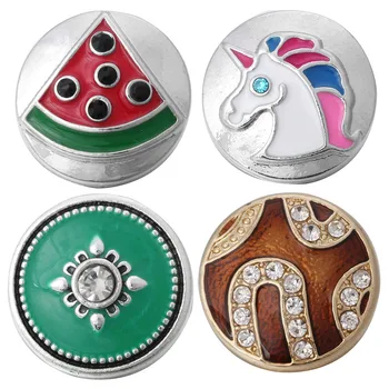 

5pcs/lot New Vintage 18mm Snap Buttons Jewelry Oil Painting Watermelon Unicorn Flower Cute Jewelry Fit Snap Necklace for Women