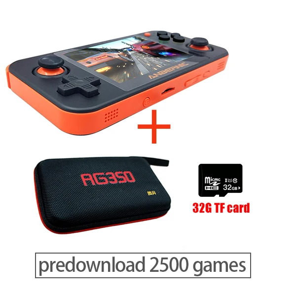 orange with bag-TF Новейшая RG 350 Ретро портативная игровая консоль, портативная мини игровая консоль, ретро 64 бит opendingux, 3,5 дюймов, ips экран, 2500+ игры - Цвет: orange with bag-TF
