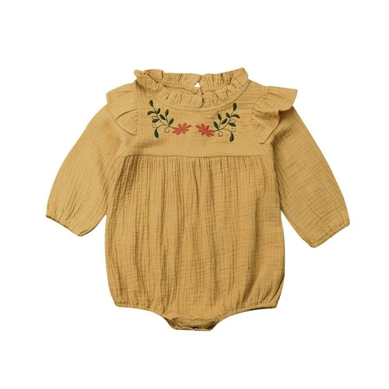 Emmababy/Одежда для новорожденных с длинными рукавами, джинсовый комбинезон для новорожденных девочек, боди, одежда, sunsuit, одежда для детей 0-24 месяцев - Цвет: Цвет: желтый