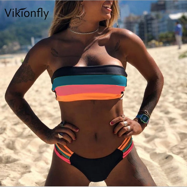 Bandeau Bikini High Cut Brazilian  Swimsuit Brazilian Bikini Ribbed -  Bandeau Bikini - Aliexpress