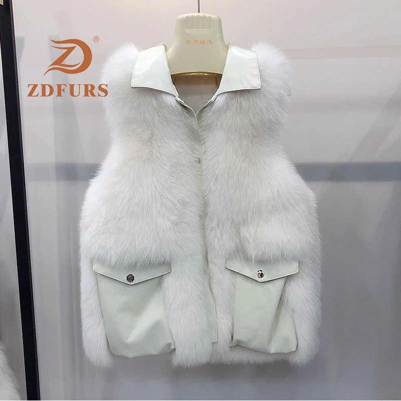 ZDFURS* Настоящий Лисий мех кожа Лоскутная Женская жилетка зимний кожаный женский безрукавный жилет модный короткий женский жилет