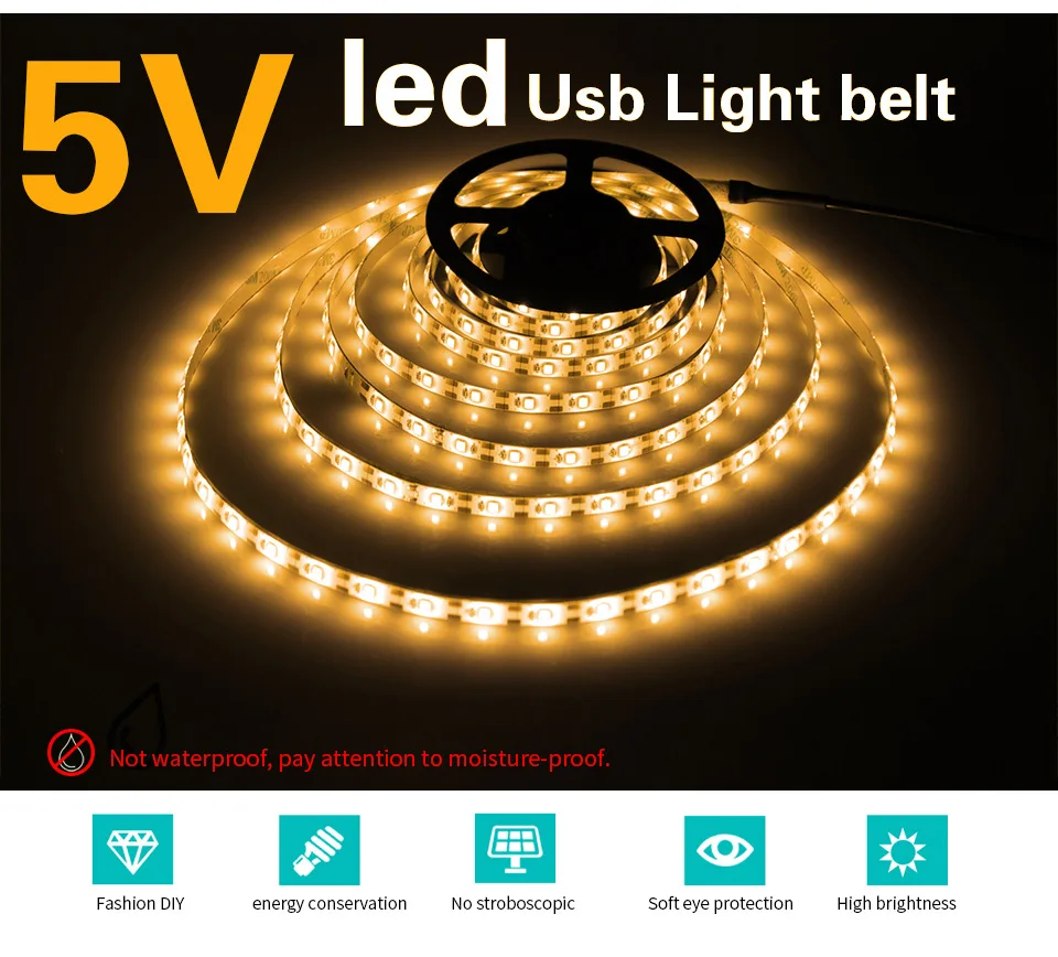 

USB LED Strips 5V RGB 2835SMD Flexible LED Lamp Tape Ribbon 5M TV Desktop Screen BackLight Diode Tape Christmas light wholesale