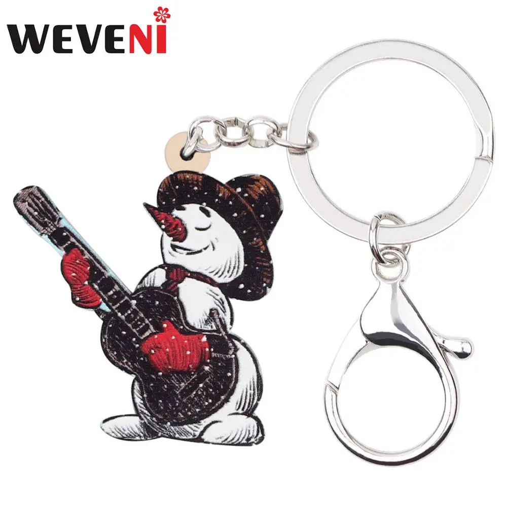

WEVENI Acrylic Christmas Guitar Snowman Key Chains Ring Car Handbag Purse Cartoon Decoration Keychain Girl Lady Sweet Charm Gift