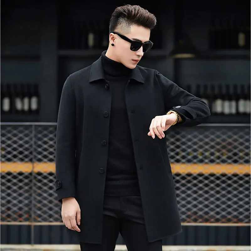 

Handmade Double-faced Wool Coat Autumn Cashmere Long Coat Winter Jacket Men Korean Woolen Overcoat Abrigo HombreA1 MY802