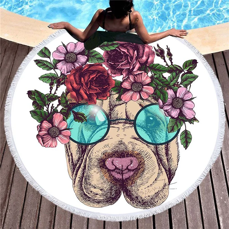

Bull Dog Round Beach Towels No Sand Summer Dog Cat Thick Bath Shower Towel 150cm Circle Beach Swim Yoga Mat Travel Rug