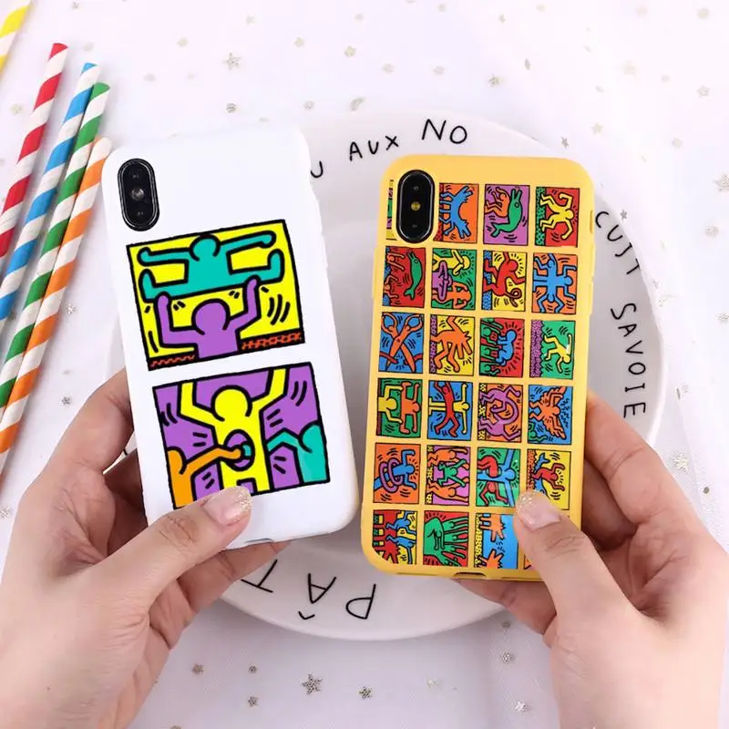 

Fashion Keith Haring art abstract Phone Case Candy Color for iPhone 6 7 8 11 12 s mini pro X XS XR MAX Plus
