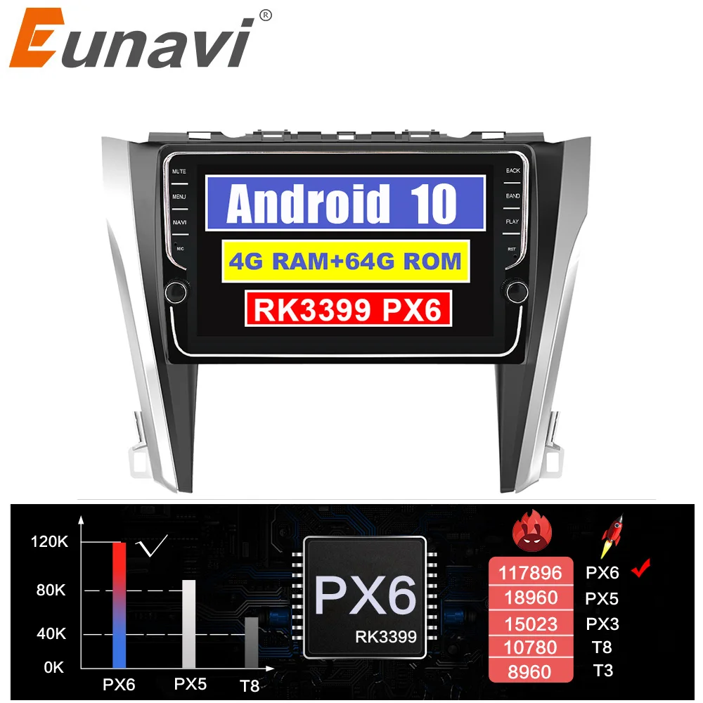 Автомобильный мультимедийный плеер Eunavi android 10 gps для Toyota Camry 2012-2015 навигация радио