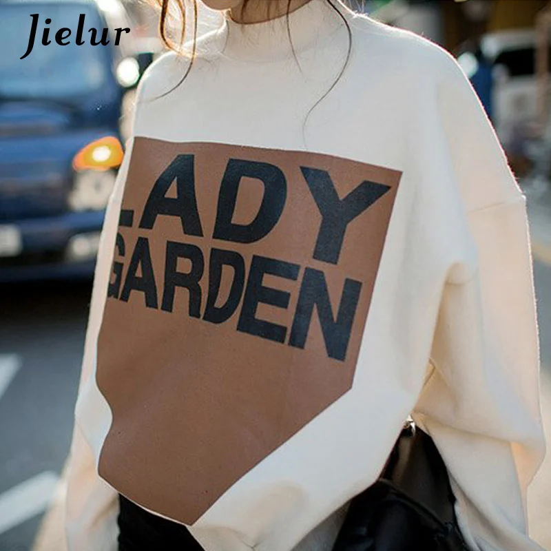 Jielur белый свитер женский с буквенным принтом Sudadera Mujer Свободные Теплые шикарные