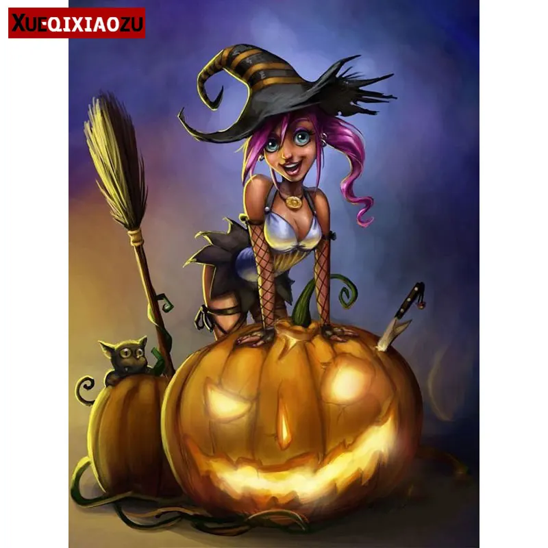Diamond Painting Full Square/Round Pumpkin Witch Cross Stitch Kit 5D DIY Home Decoration Halloween Gift 2020 New Arrivals Best | Дом и сад