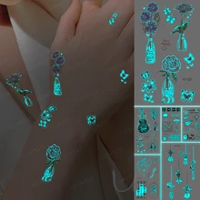 

Luminous Stickers Neck Tattoo Temporary Glitter Tattoo Kids Rose Butterfly Bottle Hand Finger Wrist Tato Body Art Green Blue Glo
