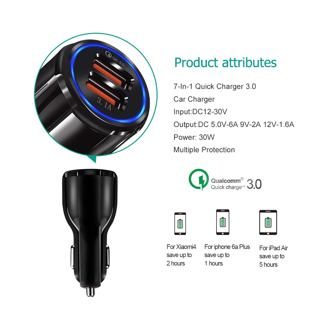 Автомобильное зарядное устройство OlAF с двумя USB, быстрая зарядка 3,0, зарядное устройство для мобильного телефона для iPhone, samsung, Xiaomi, планшета, автомобильное зарядное устройство, быстрое автомобильное зарядное устройство