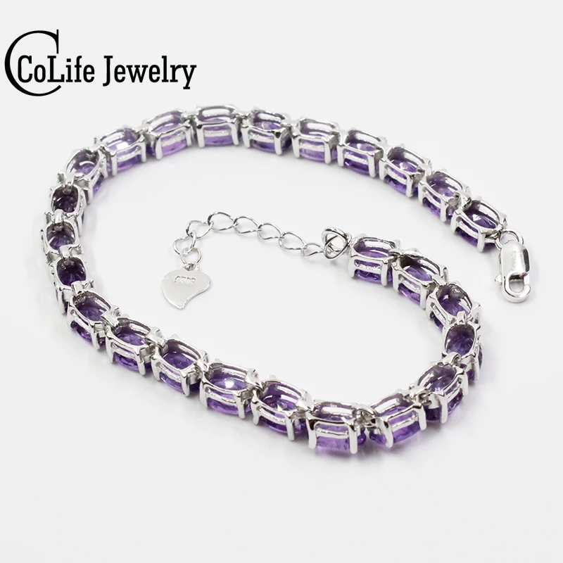 Классический Серебряный браслет с аметистом 25 шт. натуральный серебряные