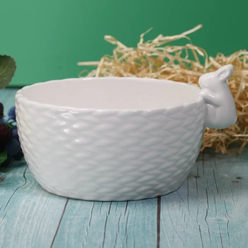 

3D cute rabbit Ceramic Salad Bowl Breakfast Cereal Fruit Bowl Solid Color Dessert Soup Noodle Bowl Creative Housewares kitchen